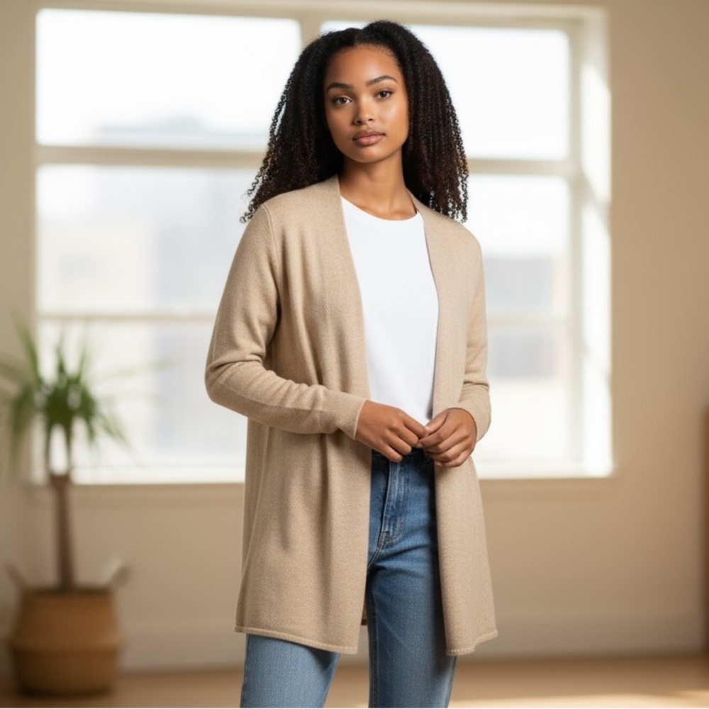 MINNIE ROSE Cashmere Cardigan Tan S